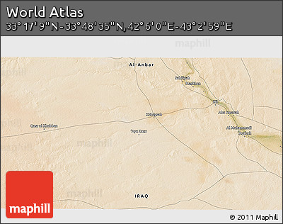 Satellite 3D Map of the Area around 33° 32' 52" N, 42° 34' 30" E