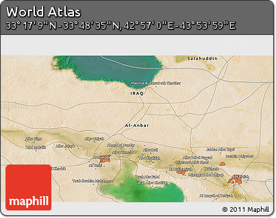 Satellite 3D Map of the Area around 33° 32' 52" N, 43° 25' 29" E