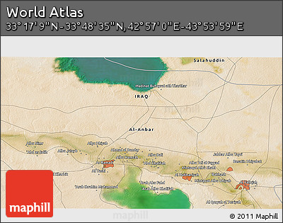 Satellite 3D Map of the Area around 33° 32' 52" N, 43° 25' 29" E