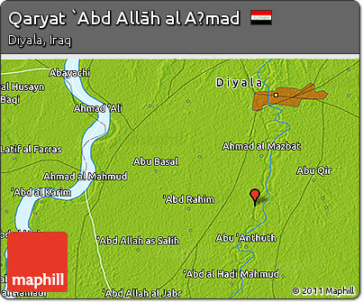 Physical 3D Map of Qaryat `Abd Allāh Al Aḩmad