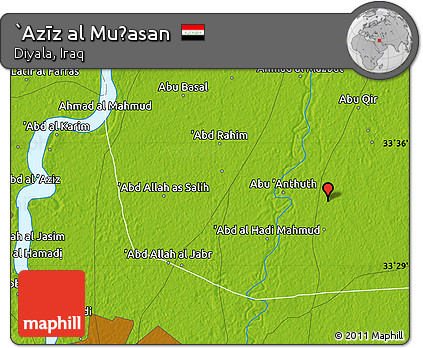 Physical Map of `Azīz Al Muḩasan