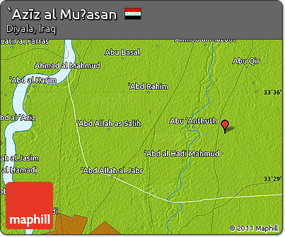 Physical Map of `Azīz Al Muḩasan