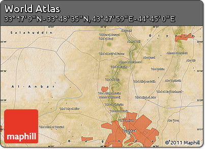 Satellite Map of the Area around 33° 32' 52" N, 44° 16' 29" E
