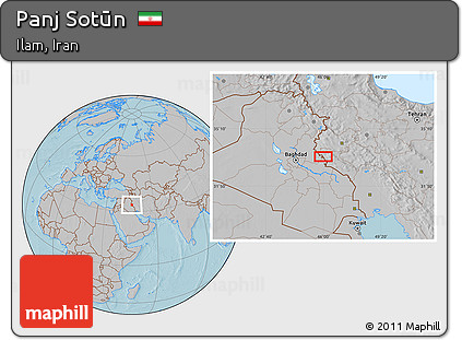 Gray Location Map of Panj Sotūn, hill shading
