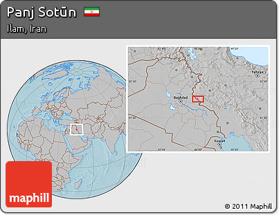Gray Location Map of Panj Sotūn, hill shading