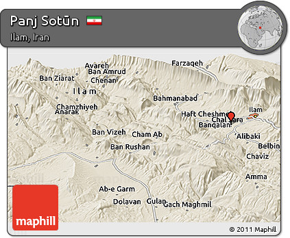 Shaded Relief Panoramic Map of Panj Sotūn