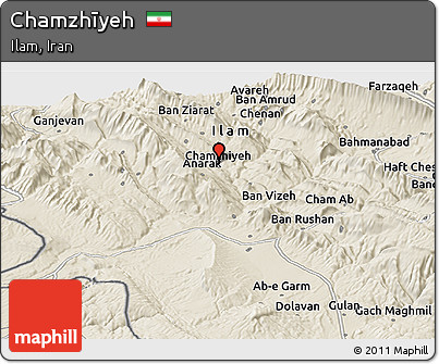 Shaded Relief Panoramic Map of Chamzhīyeh