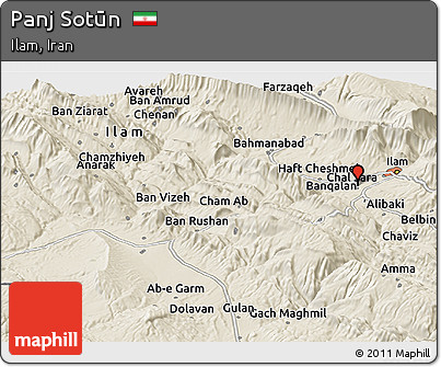 Shaded Relief Panoramic Map of Panj Sotūn