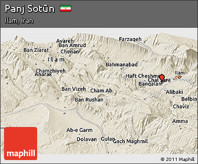 Shaded Relief Panoramic Map of Panj Sotūn