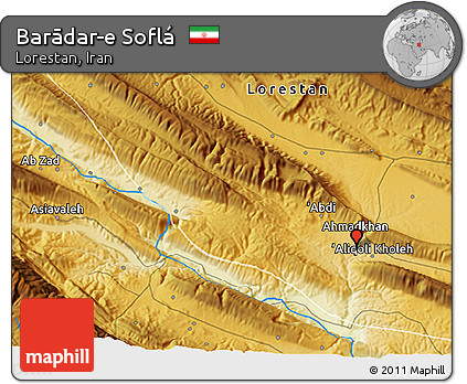 Physical 3D Map of Barādar-e Soflá