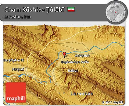 Physical 3D Map of Cham Kūshk-e Ţūlābī