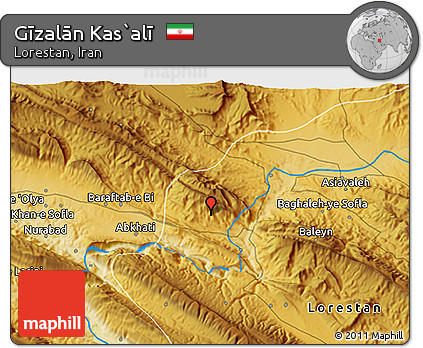Physical 3D Map of Gīzalān Kas`alī