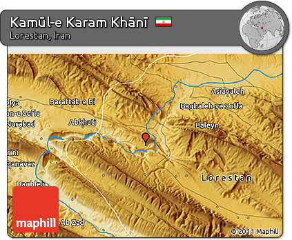 Physical 3D Map of Kamūl-e Karam Khānī