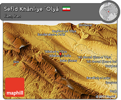 Physical 3D Map of Sefīd Khānī-ye `Olyā