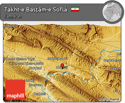 Physical 3D Map of Takht-e Basţām-e Soflá