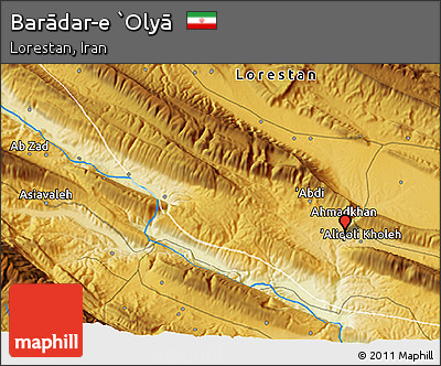 Physical 3D Map of Barādar-e `Olyā