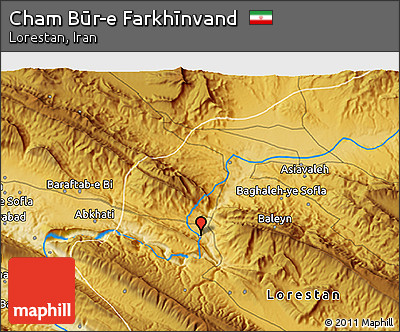 Physical 3D Map of Cham Būr-e Farkhīnvand