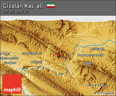 Physical 3D Map of Gīzalān Kas`alī