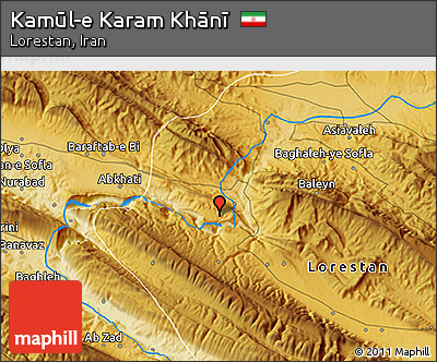 Physical 3D Map of Kamūl-e Karam Khānī