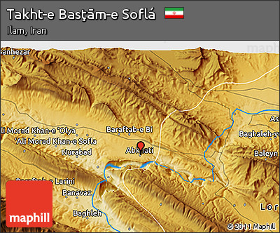 Physical 3D Map of Takht-e Basţām-e Soflá