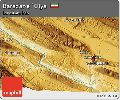 Physical 3D Map of Barādar-e `Olyā