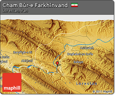 Physical 3D Map of Cham Būr-e Farkhīnvand