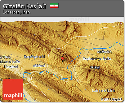 Physical 3D Map of Gīzalān Kas`alī