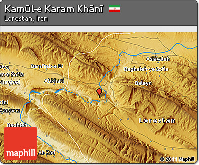 Physical 3D Map of Kamūl-e Karam Khānī