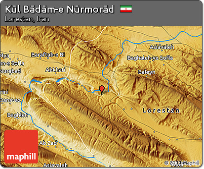 Physical 3D Map of Kūl Bādām-e Nūrmorād