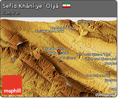 Physical 3D Map of Sefīd Khānī-ye `Olyā