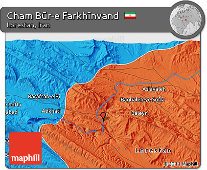Political 3D Map of Cham Būr-e Farkhīnvand