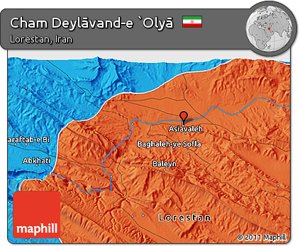 Political 3D Map of Cham Deylāvand-e `Olyā