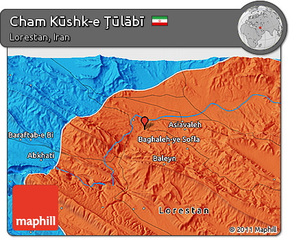 Political 3D Map of Cham Kūshk-e Ţūlābī