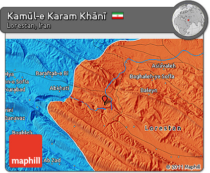Political 3D Map of Kamūl-e Karam Khānī
