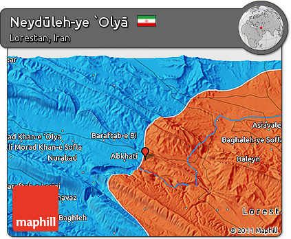 Political 3D Map of Neydūleh-ye `Olyā