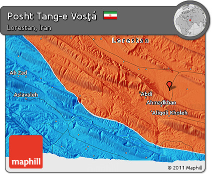 Political 3D Map of Posht Tang-e Vosţá