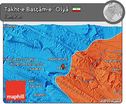 Political 3D Map of Takht-e Basţām-e `Olyā