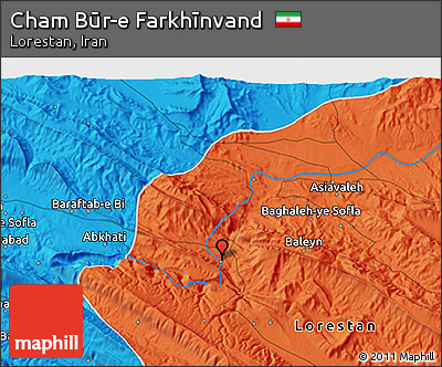 Political 3D Map of Cham Būr-e Farkhīnvand