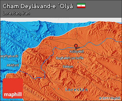 Political 3D Map of Cham Deylāvand-e `Olyā