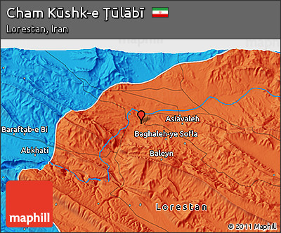 Political 3D Map of Cham Kūshk-e Ţūlābī