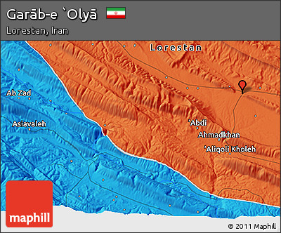 Political 3D Map of Garāb-e `Olyā