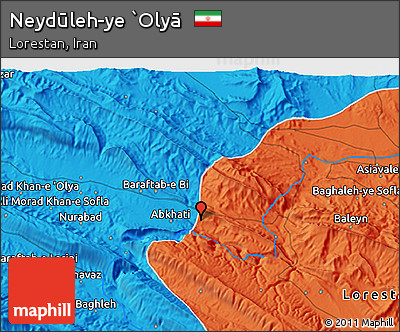 Political 3D Map of Neydūleh-ye `Olyā