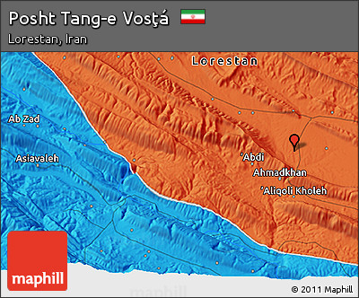 Political 3D Map of Posht Tang-e Vosţá