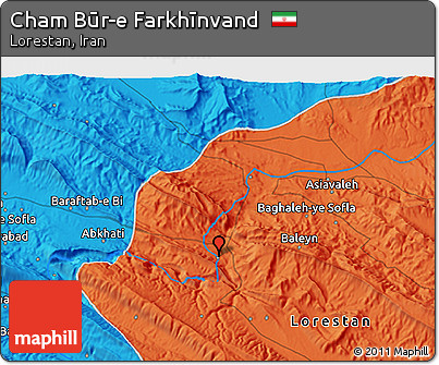 Political 3D Map of Cham Būr-e Farkhīnvand