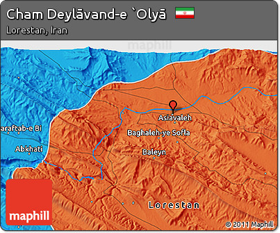 Political 3D Map of Cham Deylāvand-e `Olyā