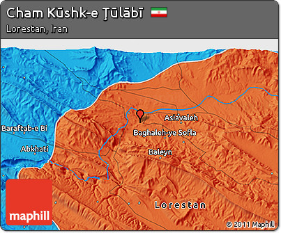 Political 3D Map of Cham Kūshk-e Ţūlābī