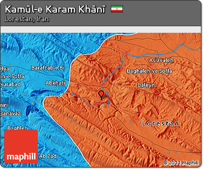 Political 3D Map of Kamūl-e Karam Khānī
