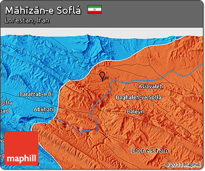Political 3D Map of Māhīzān-e Soflá