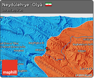 Political 3D Map of Neydūleh-ye `Olyā