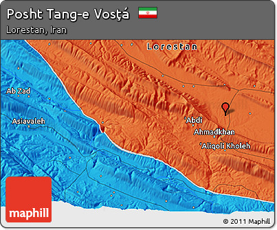 Political 3D Map of Posht Tang-e Vosţá